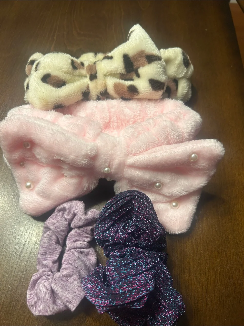Plush Pink Bow Headband and Assorted Kids Scrunchie Set